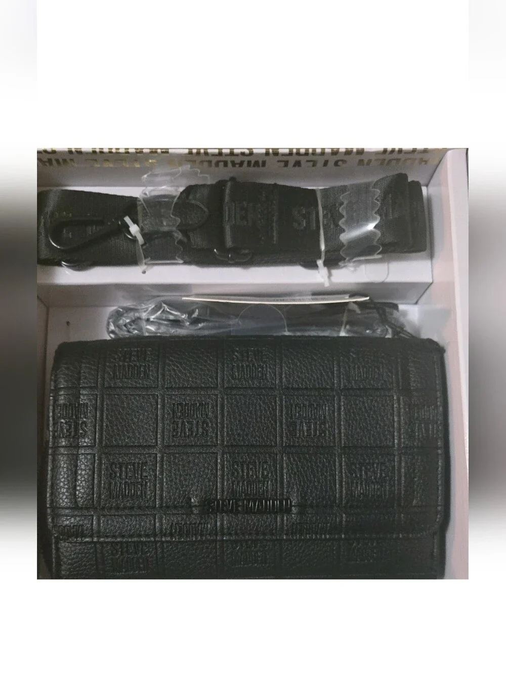 Steve Madden Black Embossed Crossbody Wallet & Strap Set